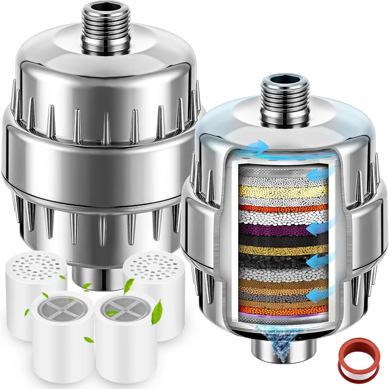 2 Pcs Shower Filter with 4 Pack 20 Stage Shower Filter Replacement, Heavy Duty Water Softener to Remove Chlorine, Fluoride, Heavy Metals, Iron, Improve Your Skin and Hair