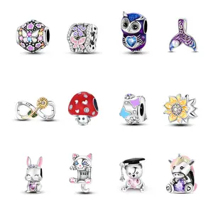 MULA Animal and Plant Charm Beads - 925 Silver-plated and Enamel, Nature Style Bracelet and Necklace Charms for Women and Girls, Cute Animal and Flower Beads Fit All Pandora Bracelets and Necklaces