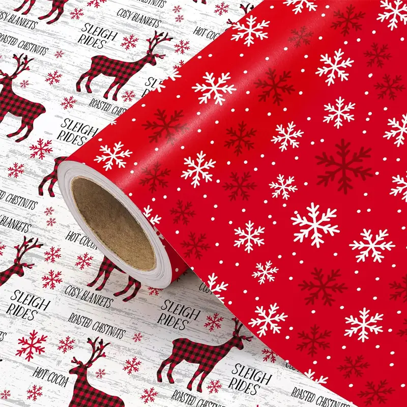 【Buy 2 Get 3 Free】WRAPAHOLIC Vintage & Classic Christmas Wrapping Paper Roll, Reversible Holiday Gift Wrap, Santa, Christmas Tree & Festive Patterns for Holiday Gifts, Party Celebration & Family Christmas,17 Inch x 33 or 16.5  Feet