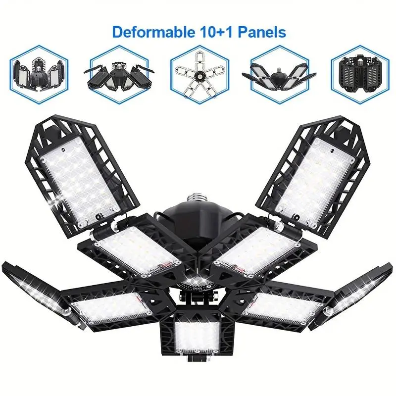 Led Garage Light 180W,Garage Lights Ceiling LED with E26/E27 Medium Base, 6000K Deformable LED Shop Lights with 10+1 Adjustable Panels for Garage, Workshop, Attic, Basemen solar  powered  light Fixtures Modern Design