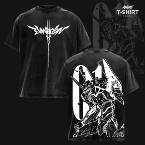 Evangelion Unit-01 – Neon Genesis Evangelion Acid Washed Graphic Tee, Oversize Heavy Cotton Anime Shirt, Vintage Manga Streetwear, Unisex Casual Wear, Anime Merch, Daily Wear