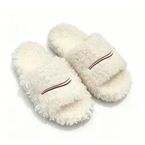Cute Fuzzy Platform Pillow Slides, Lightweight Multi-color Indoor Outdoor Slippers, Plus Size for Men & Women