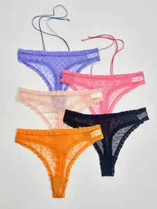 Women's Low Waist Lace Thongs, Multi-Color Heart Pattern, Slim-Fitting, Comfortable and Breathable, All Seasons Wear, 5 Pack Underwear Panties