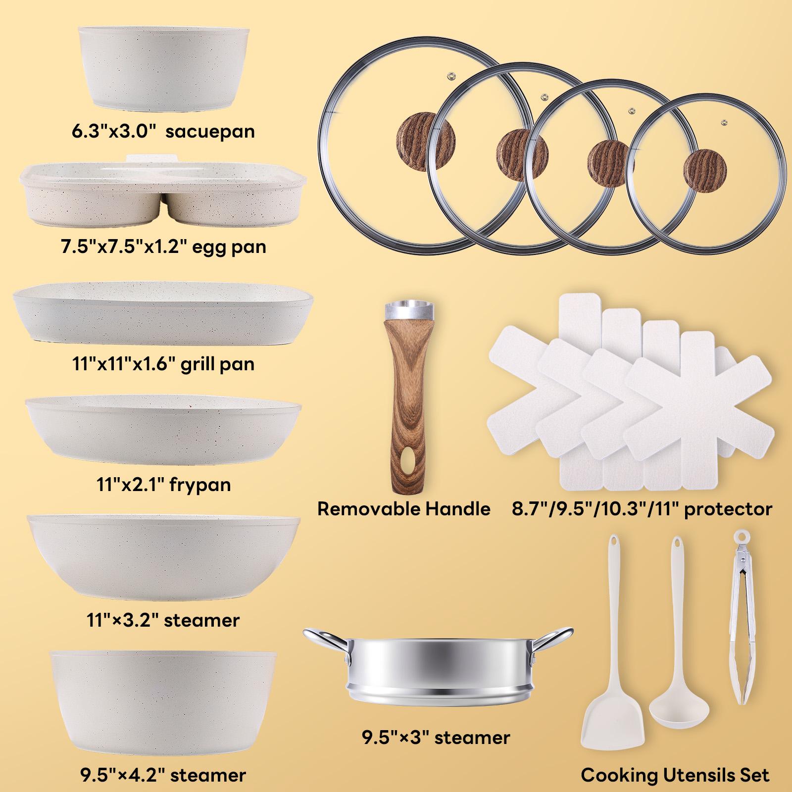 17 Pcs Nonstick Pots and Pans, Non-toxic Kitchen Cooking Set with Stay-Cool Handles