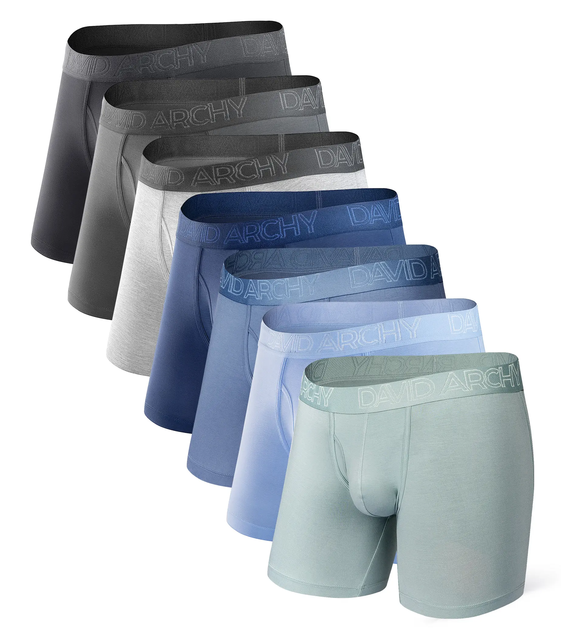 DAVID ARCHY Men's Bamboo Rayon Cooling Boxers - 4/6/7 Pack, Spandex-Blended Fabric, Plain, Smooth, Breathable, Soft, Moisture-Wicking, 5.5in Inseam, Vertical Fly, Slim Fit, Everyday Casual Menswear, Holiday Gifts