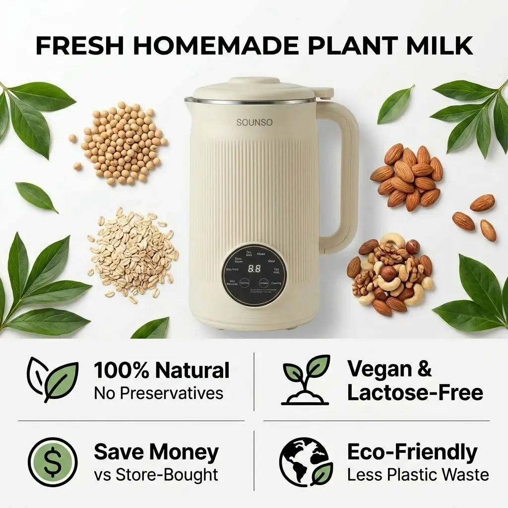 Premium 8-in-1 Nut Milk Maker & Blender, 40oz Large Capacity Homemade Plant Milk Machine, Effortlessly Make Almond , Oat , Soy , Cashew Milk, Smoothies,Soups, Features Self-Cleaning, Keep Warm,Safe Material for Everyday Family Kitchen Use