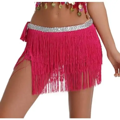 No sequin 3layerfringe hotpink