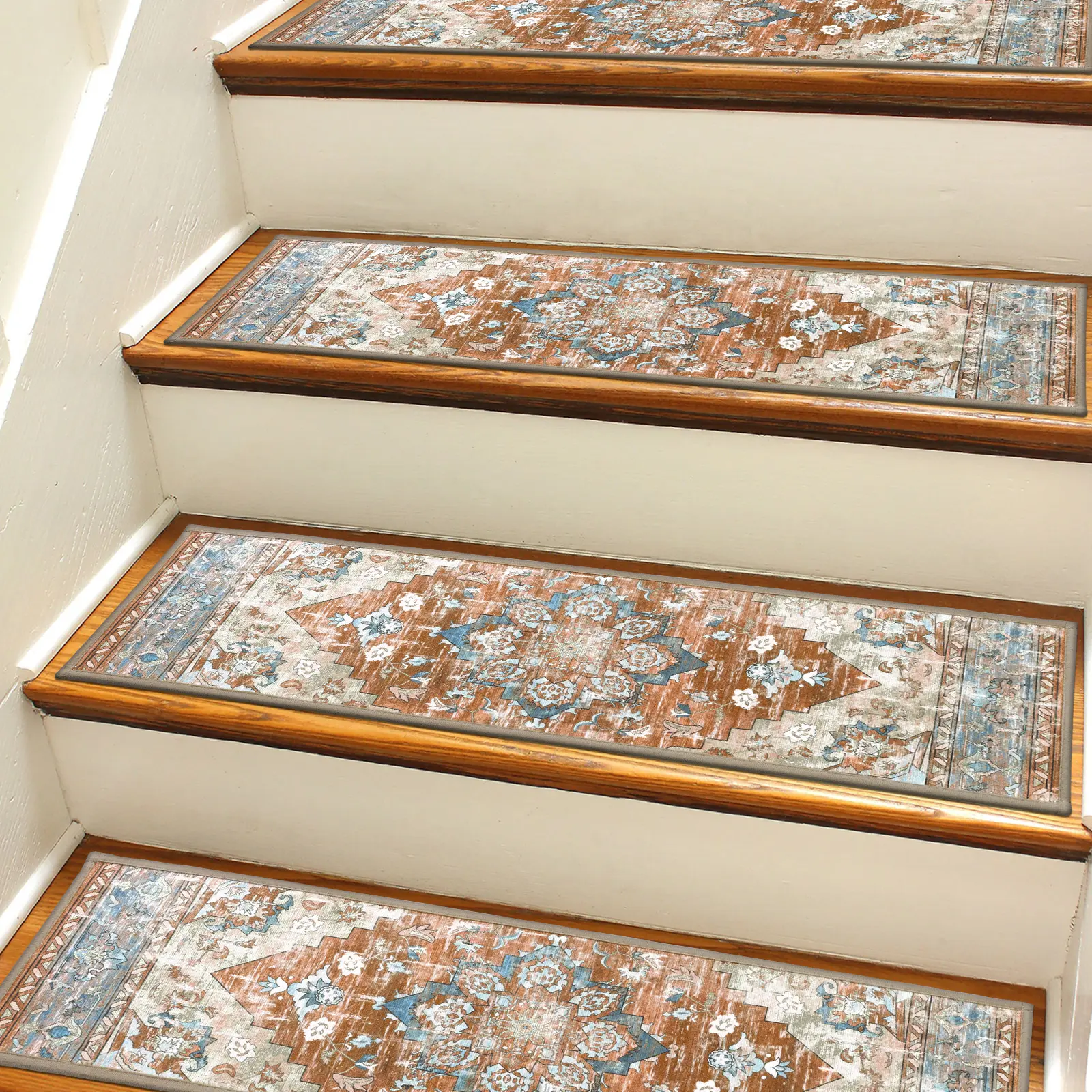 [Summer Sale Deals] HEBE Self-Adhesive Carpet Stair Runner for Wooden Steps, 8"x30" Indoor Peel-and-Stick Non-Slip Stair Treads, Reusable, Easy to Install, Sturdy, Cleanable for Dogs and Elders