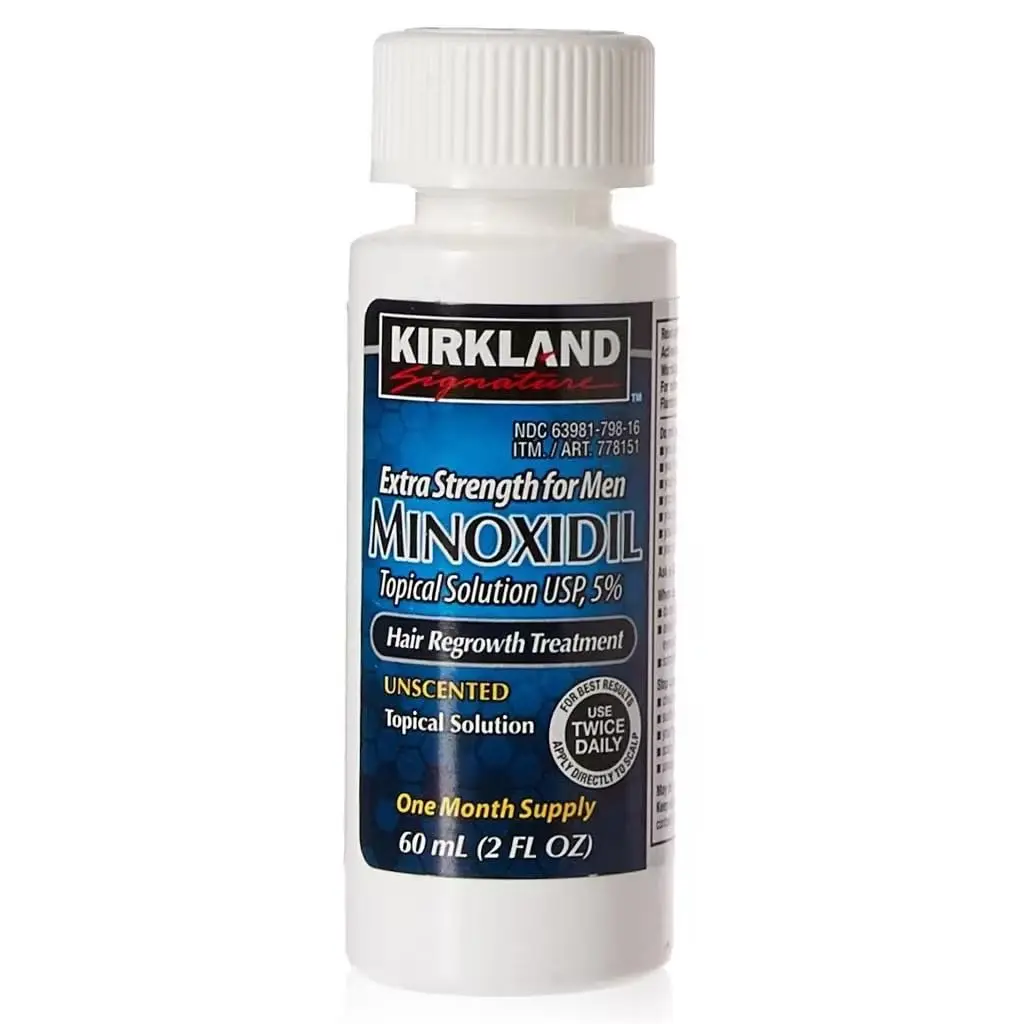 Kirkland Signature Minoxidil 5% Topical Solution Extra Strength Hair Regrowth Treatment for Men 1 Month Supply Unscented Dropper Applicator Included