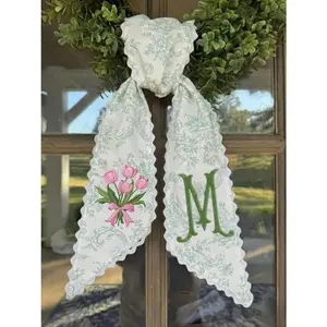 Personalized Tulip Monogram Sash, Toile Ribbon Wreath Décor