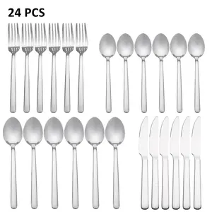 24PCS Stainless Steel Cutlery Set - Smooth Rounded Handle, Mirror Polished, Dishwasher Safe, Service for 6, Family Home Dinners Tableware for Restaurant or Camping