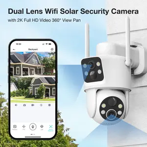 [SummerWins] Dual Lens Solar Security Cameras Wireless Outdoor, 2K Full HD Video, 360° View Pan/Tilt Home Security Camera with Color Night Vision, Easy to Install, PIR Alarm, 2.4GHz WiFi White Monitoring