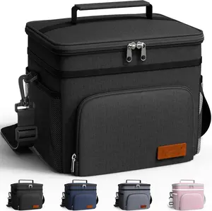 HOTOR Insulated Lunch Box for Men & Women - Leak-Proof Cooler Bag with 4 Pockets, Adjustable Strap, 3-Layer Insulation, Medium Size, Black, 10.2"x6.9"x8.5"