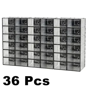 12/24/36 Pcs X-Large Clear Shoe Storage Boxes, Stackable Plastic Organizers for Closet, Fits US Size 11 Sneakers, Space Saving Container for Entryway, Alternative to Shoe Rack & Drawer Unit