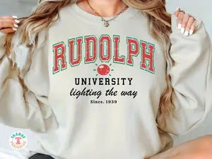 Rudolph University Shirt Solid & Distressed, Retro Christmas College Shirt  Cricut,  SweatShirt, Red Nose