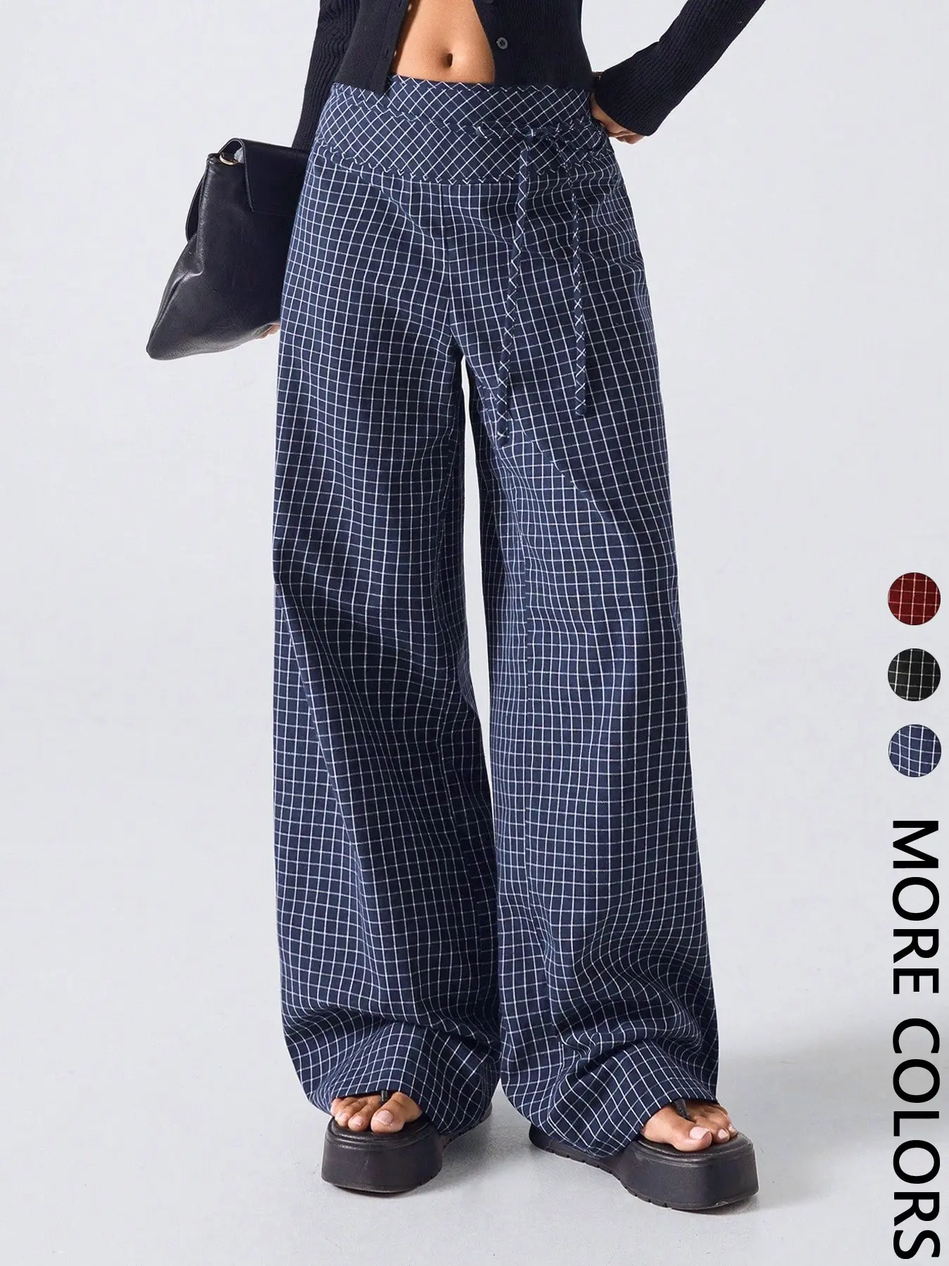 Women's Plaid Print Casual Loose Fitted Wide-Leg Pants for All Seasons, Simple Fashion Design, Comfortable and Stylish