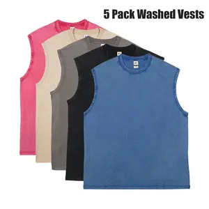 1/5 Pack Unisex Cotton Workout Tank Tops Sleeveless Acid Wash Tshirts Cut Off Muscle Shirts Loose Fit Running Gym Tees Unisex Vest T-shirt for Men & Women Classic Menswear Soft Baggy Outfits Oversized Stylish Vintage