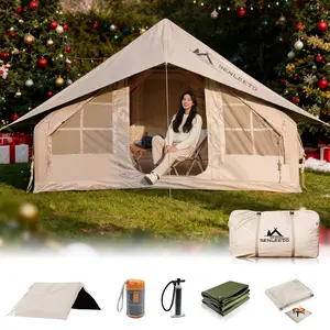 SENLEETO Easy Setup Inflatable House Tent with AC Port & Stove Jack, Waterproof Glamping Tent Includes Hand/Electric Pump, Rainfly & Footprint Luxury Camping