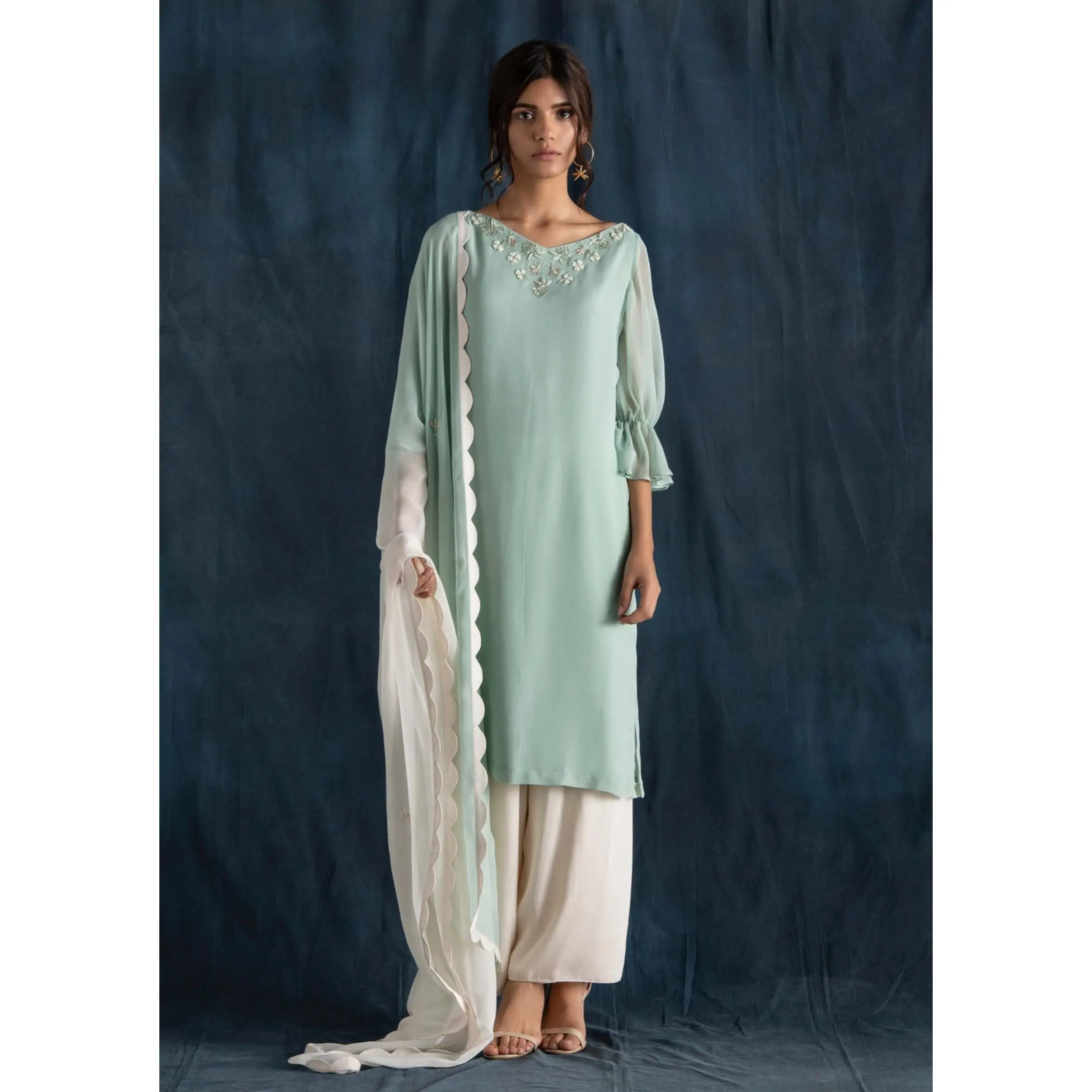 Mint and ivory kurta and palazzo set