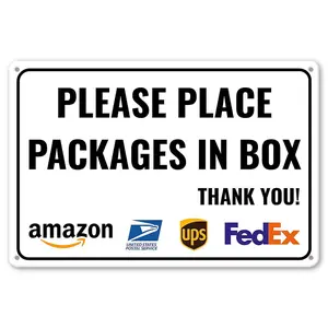1pc Delivery Sign For Packages - Please Place Packages In Box, 12 x 8 Inches - Aluminum, Delivery Instructions for My Packages Orders from Amazon, UPS, FedEx, USPS