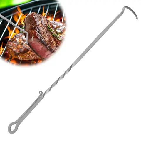 Stainless Steel BBQ Pigtail Hook - Heavy-Duty Lightweight High-Temp Grill Utensil, Heat-Resistant Outdoor Tool with Ergonomic Handle & Hooked End, Barbecue Accessories for Pork, Steady Hold, Juice-Preserving for BBQ Masters & Home Cooks