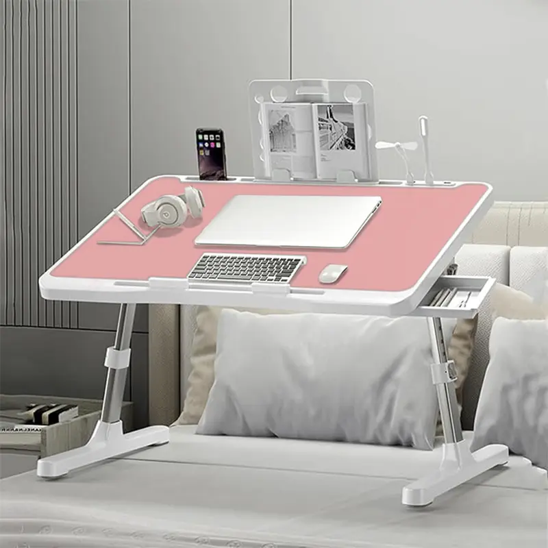 Lap Desk Bed Tray Table, Adjustable Laptop Stand for Bed with USB/ Light/ Fan/ Drawer, Portable Laptop Desk Table for Bed/ Couch/ Sofa/ Reading/ Writing, Bed Trays for Eating And Laptops