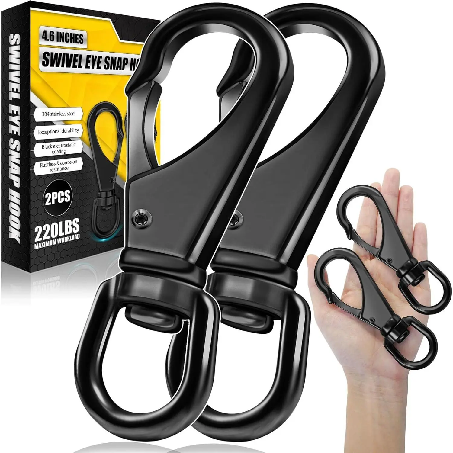[Extra Sturdy] 2 count 4.6" Stainless Steel Swivel Eye Snaps, 220 LBS Capacity Heavy Duty Flag Clips, Multipurpose Swivel Clips,  for Marine, , Luggages, Pets, Swings, Keychains