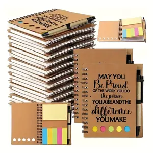 4/8pcs motivational spiral notebook and bamboo style pen, with inspirational phrases - brown and colorful label dividers, including sticky notes - paper office supplies for team building, teacher's day gift, Teacher Appreciation Notebook
