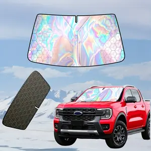 Sunshade for Ford Ranger 2019-2024 | 4-Layer Titanium Silver Laser Coated, Foldable Window Shade, Front Windshield Cover, Car Windshield Sunshade | ABS Material, Roller Closure