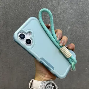 Luxury Hybrid Bumper Armor Bracelet Wrist Strap Lanyard Phone Case For iPhone 16 11 12 13 14 15 Pro Max XS X XR Shockproof Cover