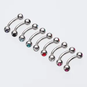 Double Gem Ball Curved Barbell Eyebrow Ring