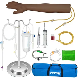 fathersdaygift VEVOR Phlebotomy Practice Kit, Dark Skin IV Practice Kit Venipuncture Learning Phlebotomy Practice Arm Kit with Infusion Stand for Nurse, Medical Students