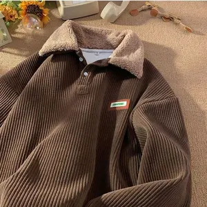 Korean Fashion Corduroy Polo Collar sweater couple loose comfortable old money style Kintted Sweater Chic Pullover Tops Men Autumn Winter Vintage Long Sleeve Streetwear Sweatshirts Christmas gift Machine Washable