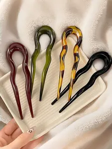 4pcs French Twist Spin Hair Forks, U-Shaped Wavy Hair Clips, Spiral Buns, Tortoiseshell, Flexible Women Hair Accessories