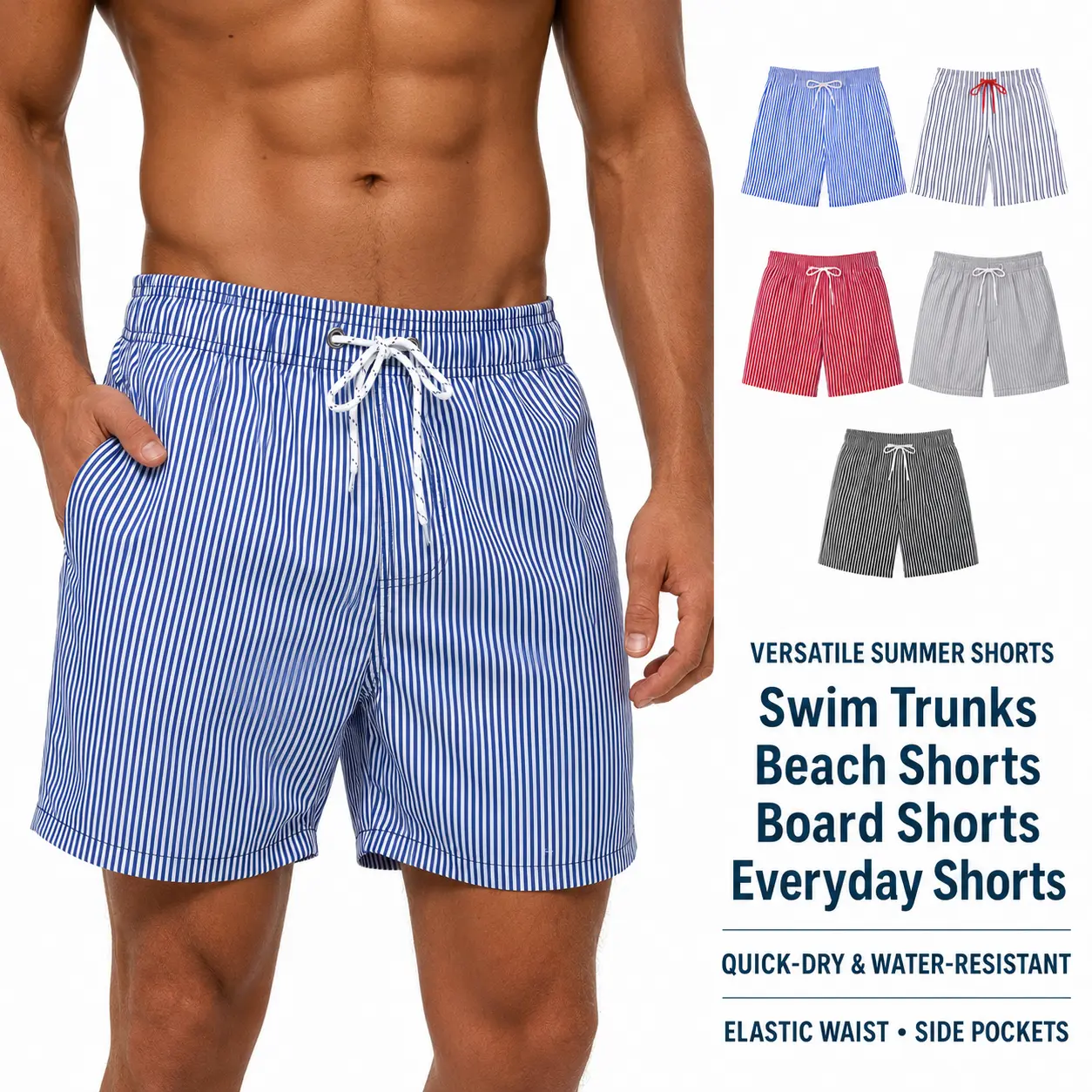 SILKWORLD Men's 5 Inch Swim Trunks, Quick Dry Swim Shorts with Mesh Liner and Pockets, Men's Casual Shorts for Beach Pool Summer