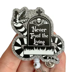 Glitter My Badge Halloween  Never trust the living trust Never trust Nurse Badge Reel with 360 Swivel Clip - Retractable Badge Pull for Hospital Worker.