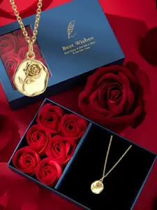 Rose Design Pendant Necklace with Gift Box, Elegant Flower Charm Necklace for Women for Gift, Fashion All-match Jewelry Accessories for Daily Wear