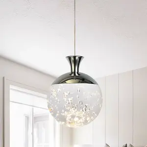 Garwarm Modern Crystal Pendant Light: Chrome Globe Hanging Light Fixtures for Kitchen Island Lamp Design Lighting