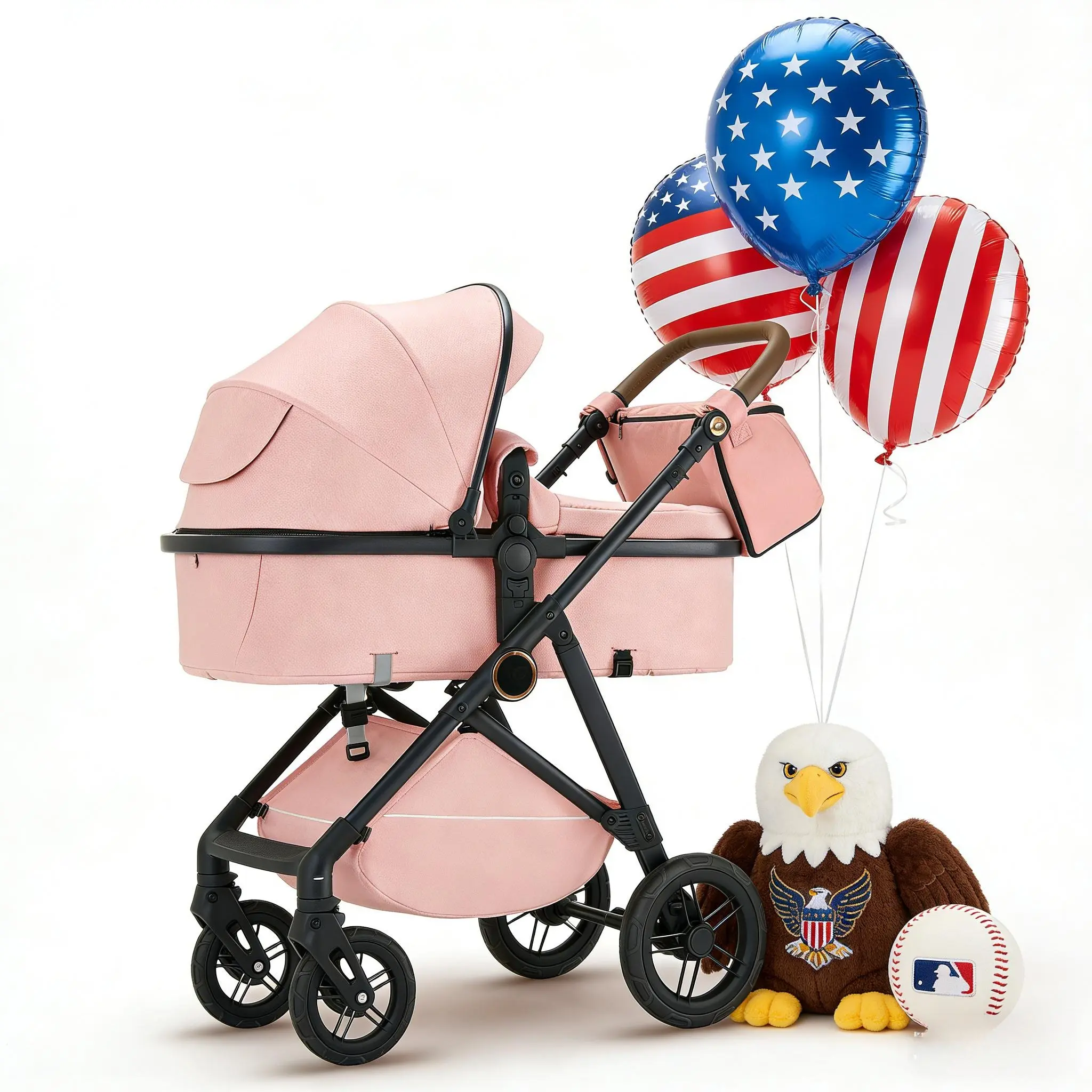 Convertible Bassinet Pushchair for Toddlers - Leisure Hand Wagon Cart with Storage Basket, 5-Point Harness, Reversible Seat, Compact Design, Affordable, No Latch Base (Summer Terrain Mom Essential)