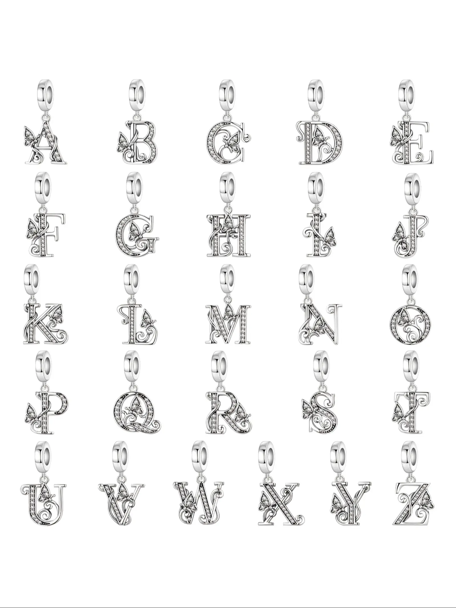 High-Quality Silver Color Butterfly Letter Pendant, DIY Jewelry Making Accessory, Unique Simple Design, Perfect for Bracelets and Necklaces