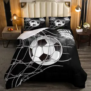 Luxury Microfiber Bedroom Bedding Set - Football Theme Duvets & Comforter Set with 3D American Football Print, Black-White Soccer Ball Design, Microfiber Bedding Set