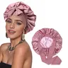 KOMOX Women's Silky Satin Sleep Cap - Double-Layer Spandex-Lined Hair Cap for Sleep, Gym, Running, with Nonslip Tie Band & Bow, Heatless Skin-Friendly Haircare Bonnet for Edge Control & Curly Hair