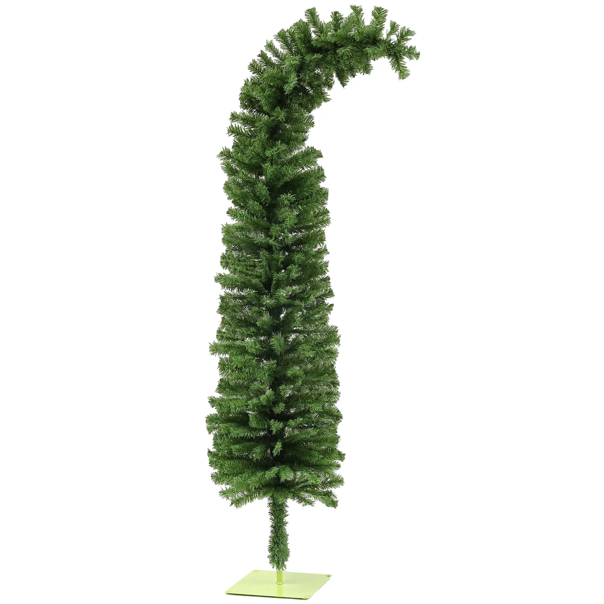 6ft Whimsical Pencil Christmas Tree, Bendable Artificial Christmas Tree with 400 Branch Tips and Metal Base – Curled Top. Flame-Retardant. Space-Saving. Easy Assembly