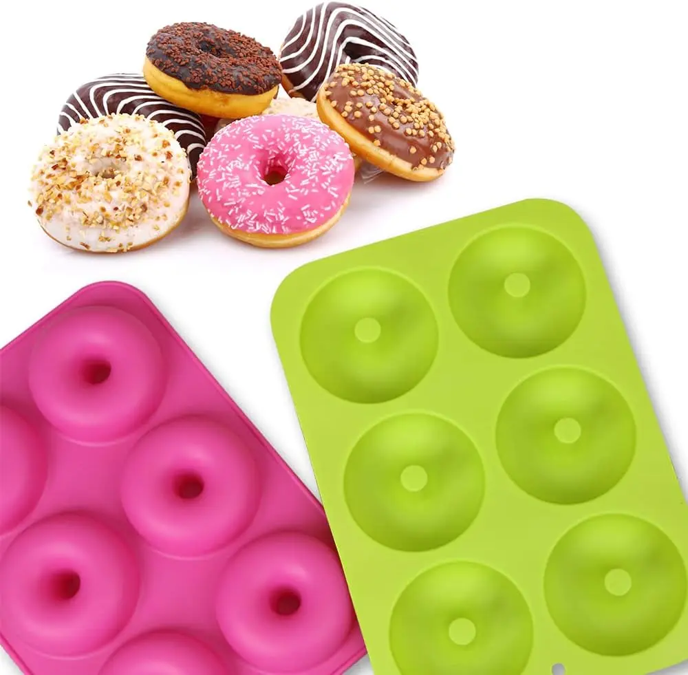 3-Pack Silicone Donut Molds, of Non-Stick Food Grade Silicone Pans for Donut Baking – Green,Pink,Blue