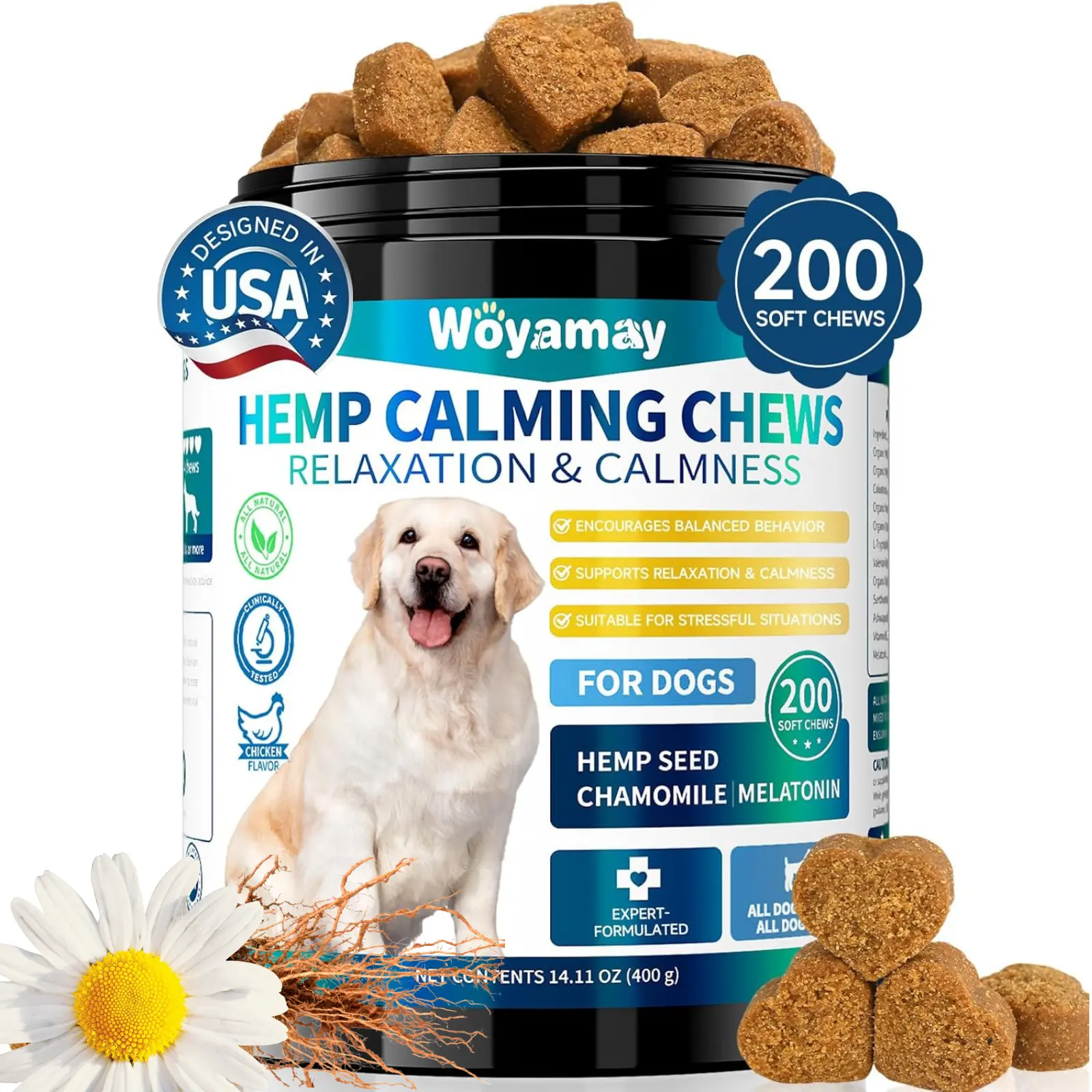 Natural Dogsnacks Natural Melatonin Dog Calming Chews - 200 Soft Chews for Anxiety Relief & Stress Management - Chicken Flavor - Hemp, Chamomile, Melatonin - Made in USA - USA - Treats relaxation support extra hydration doggie food TikTokShopHolidayHaul S