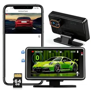 5-Inch WiFi HUD Dashcam Camera for Automotive & Motorcycle Video Surveillance, 1080P HD Recording, 64G TF Card, HUD Mode, App Sync & Playback, Loop Recording, Motion Detection, Overspeed Alarm, Father's Day Gift, Camera Video Surveillance