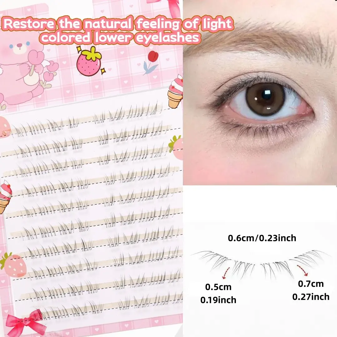 10-Piece DIY Lower Lash Kit, Diy false eyelashes, Self-Grafting, Easy to Apply, with Transparent Stems, Suitable for Beginners and Reusable, Korean Style, Crossed Natural Filled Appearance, C-Curled, 6-9mm Length, Eyelash Extensions