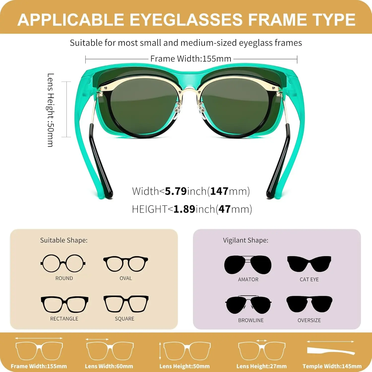 Womens Polarized Sunglasses UV400 Oversized Wrap Frame Driving Fashion EyeconicFinds Oversized Fit Over Women main image 3