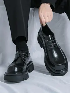 Men's Business Style Solid Color Lace Up Dress Shoes, Fashionable Round Toe Shoes for Work Office, Male All-match Casual Shoes for Daily Wear