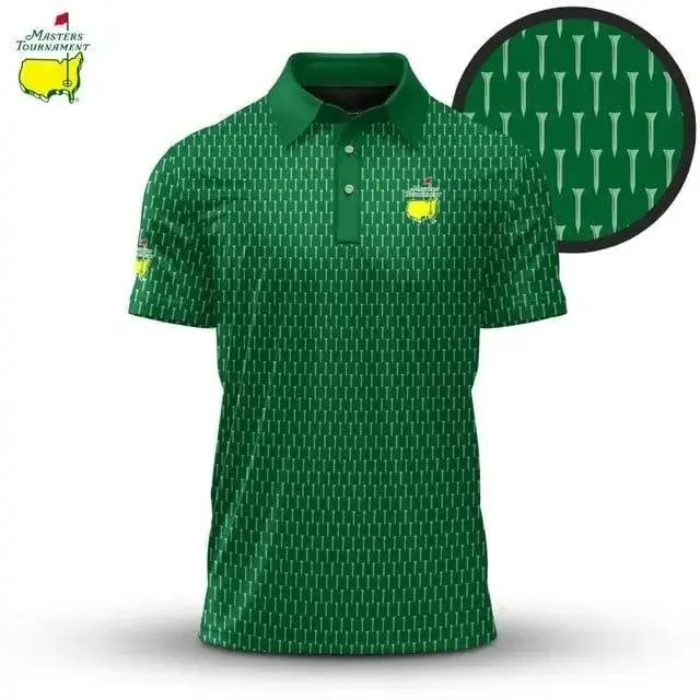 Green White Golf Tees Masters Pattern Polo Shirt for Men Lightweight Short Sleeve Sport Outfit